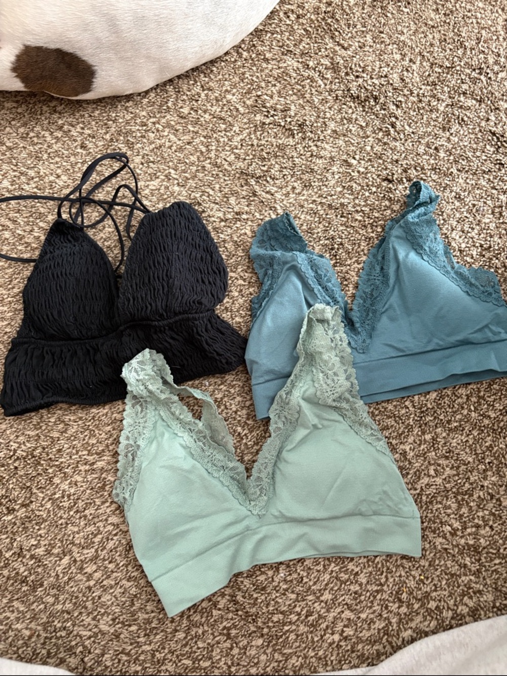 Victoria's Secret Lace-Trim Bralette Set in Black, Sage & Teal